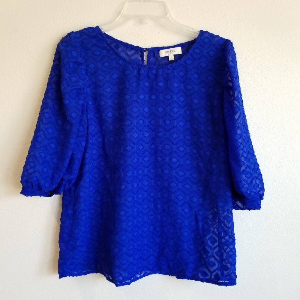 Umgee semi sheer royal blue top shirt size Small